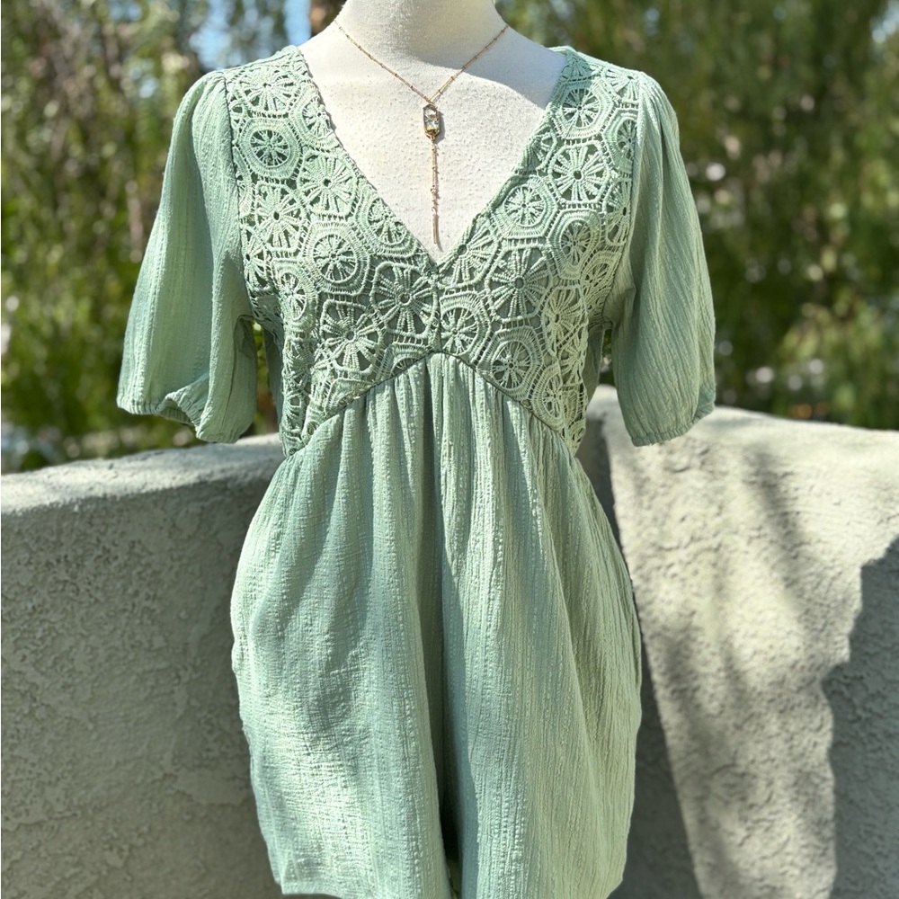 Mint crochet Detail Women's romper